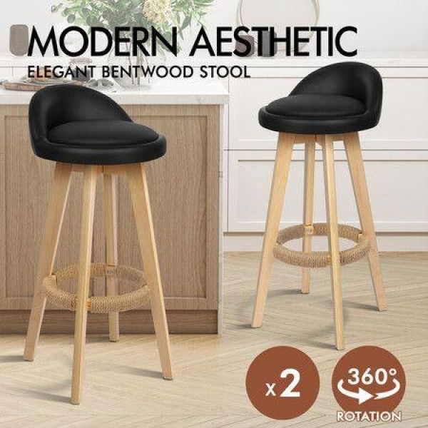 ALFORDSON 2x Kitchen Bar Stools Liam Wooden Swivel Bar Stool Chairs Black