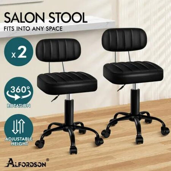 ALFORDSON 2x Salon Stool Backrest Swivel Barber Hair Dress Chair Lina All Black