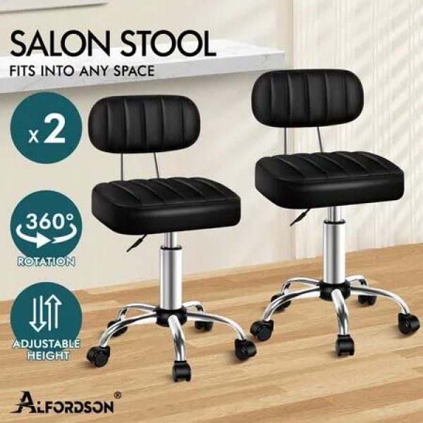 ALFORDSON 2x Salon Stool Backrest Swivel Barber Hair Dress Chair Lina Black