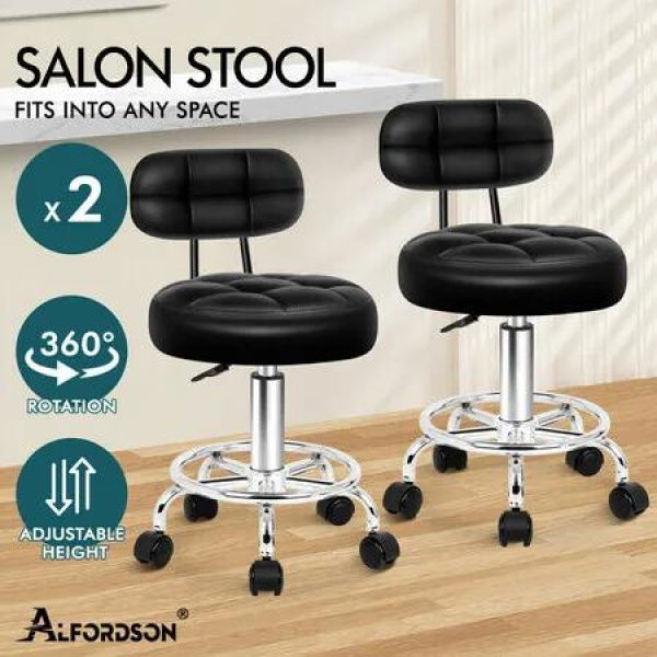 ALFORDSON 2x Salon Stool Backrest Swivel Barber Hair Dress Chair Riley Black