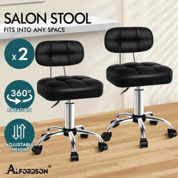ALFORDSON 2x Salon Stool Backrest Swivel Barber Hair Dress Chair Tufan Black