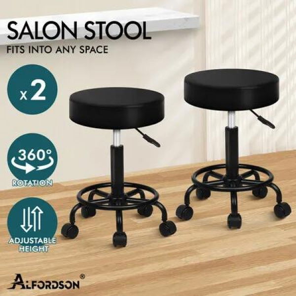 ALFORDSON 2x Salon Stool Round Swivel Barber Hair Dress Chair Gas Lift All Black