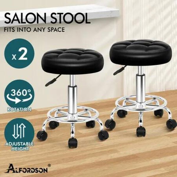 ALFORDSON 2x Salon Stool Round Swivel Barber Hair Dress Chair Gas Lift Black