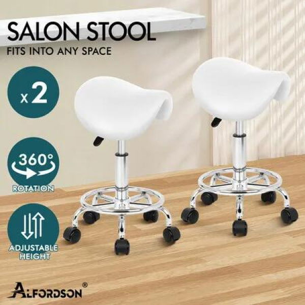 ALFORDSON 2x Salon Stool Saddle Swivel Barber Hair Dress Chair Sierra White