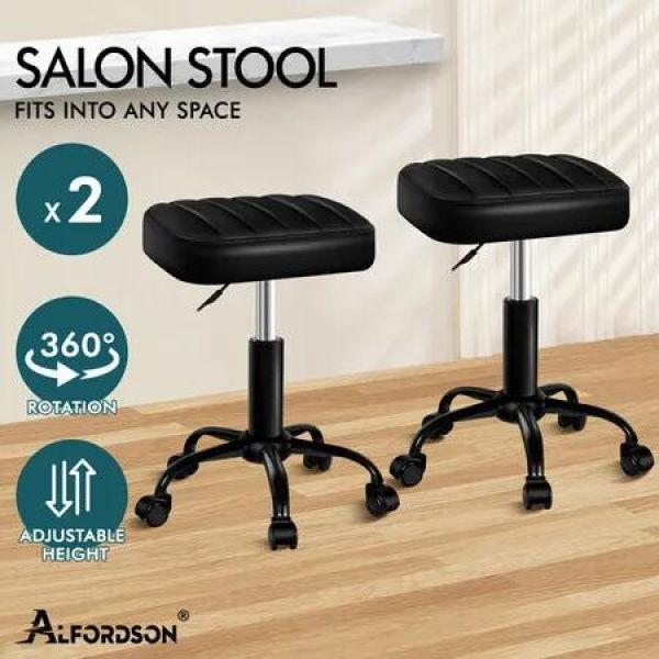 ALFORDSON 2x Salon Stool Square Swivel Barber Hair Chair Gas Lift All Black