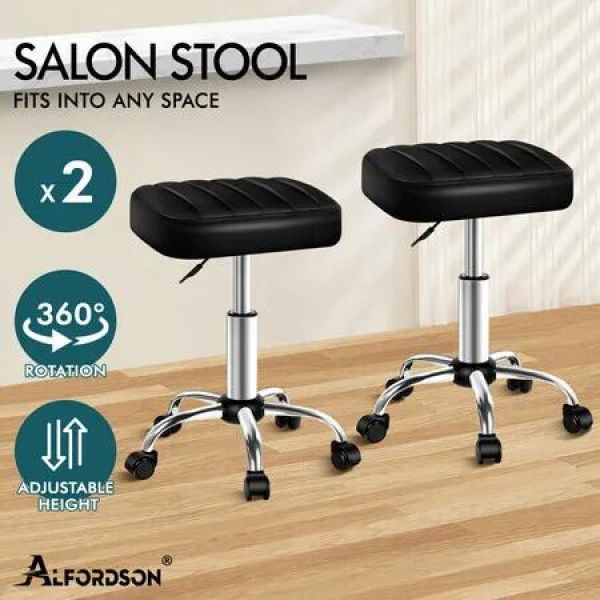 ALFORDSON 2x Salon Stool Square Swivel Barber Hair Dress Chair Gas Lift Black