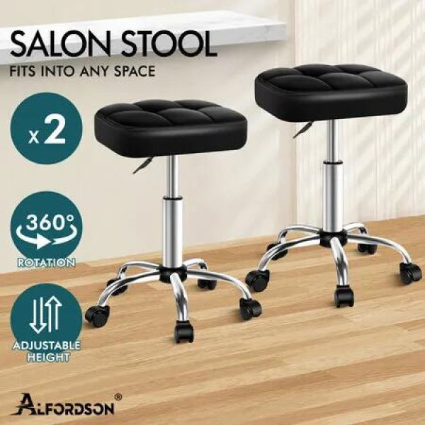 ALFORDSON 2x Salon Stool Square Swivel Barber Hair Dress Chair Gas Lift Black