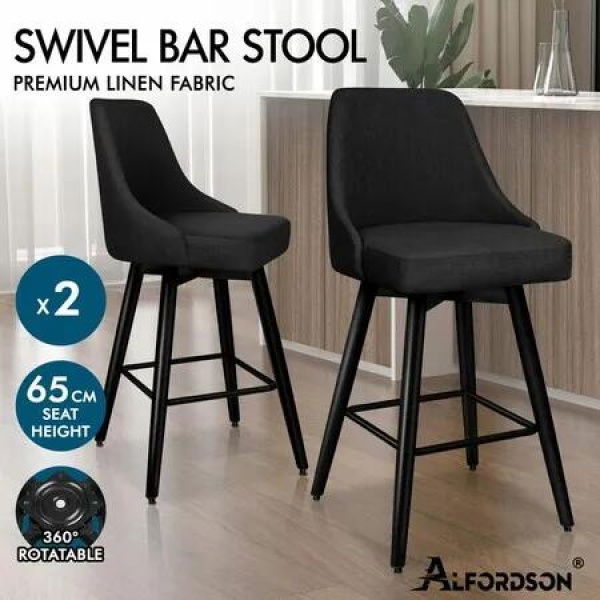 ALFORDSON 2x Swivel Bar Stools Kitchen Dining Chair Cafe Metal All Black