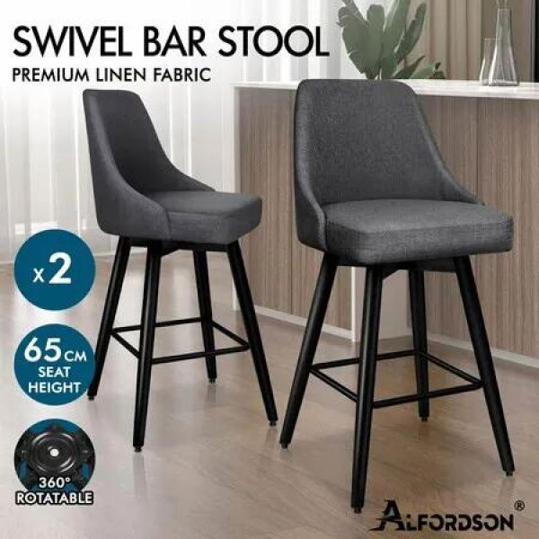 ALFORDSON 2x Swivel Bar Stools Kitchen Dining Chair Cafe Metal Dark Grey