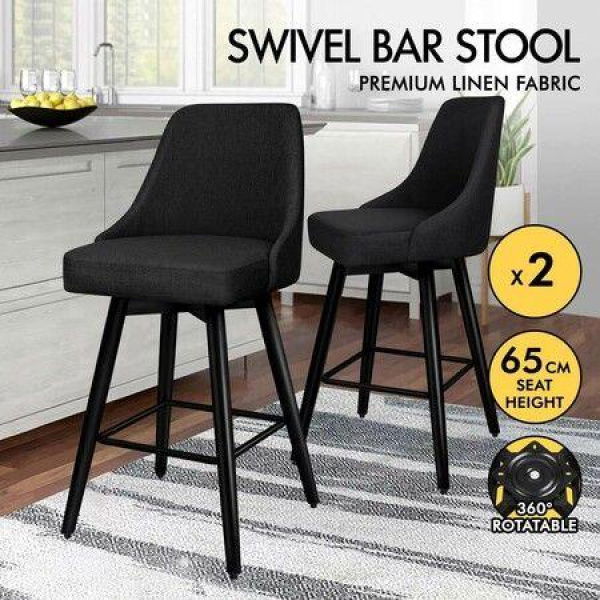 ALFORDSON 2x Swivel Bar Stools Kitchen Dining Chair Cafe Wooden All Black