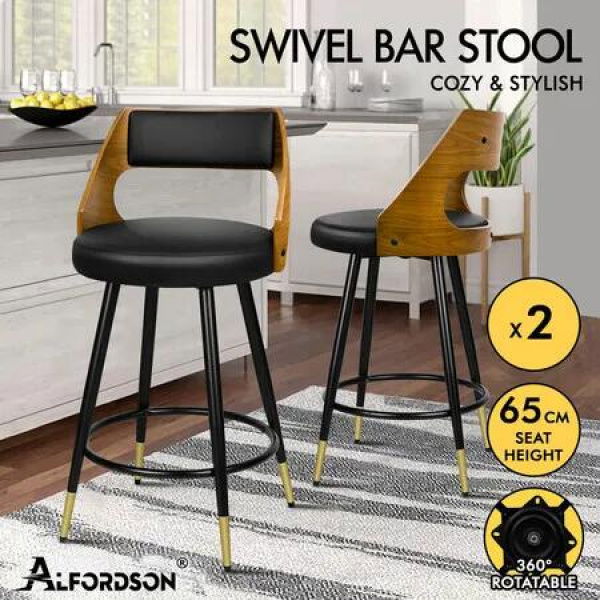 ALFORDSON 2x Swivel Bar Stools Morgan Kitchen Wooden Dining Chair Black