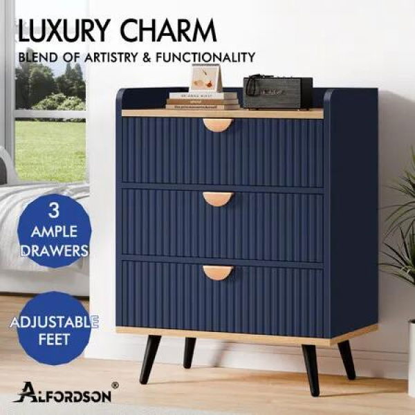 ALFORDSON 3 Chest of Drawers Modern Storage Cabinet Dresser Tallboy Blue