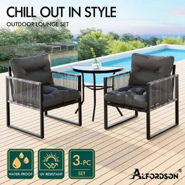 ALFORDSON 3PCS Outdoor Furniture Setting Patio Garden Table Chair Set Wicker