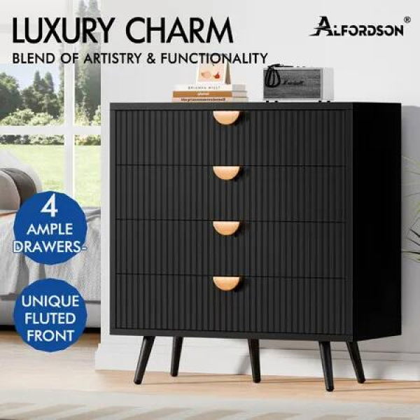 ALFORDSON 4 Chest of Drawers Modern Storage Cabinet Dresser Tallboy Black
