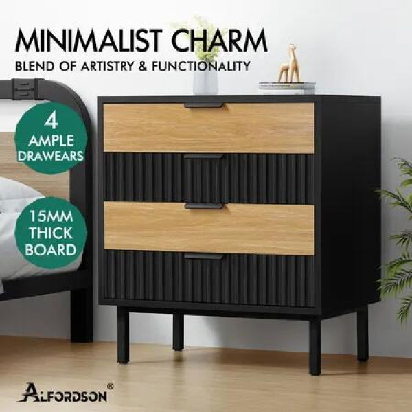 ALFORDSON 4 Chest of Drawers Modern Storage Cabinet Dresser Tallboy Black/Wood