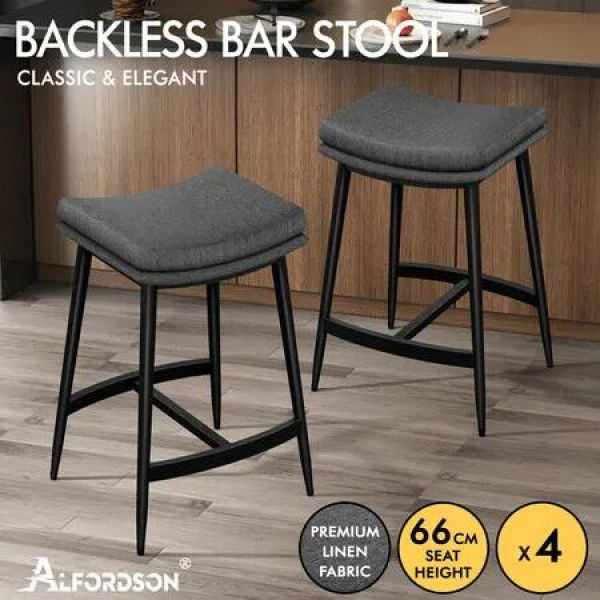 ALFORDSON 4x Bar Stools 66cm Kitchen Counter Fabric Dining Chairs Dark Grey