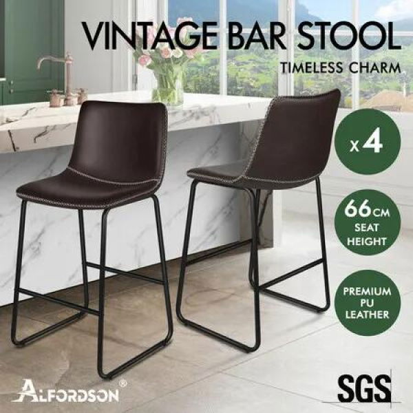 ALFORDSON 4x Bar Stools 66cm Kitchen Counter Metal Vintage Dining Chairs Coffee