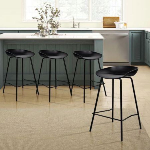 ALFORDSON 4x Bar Stools Finn Kitchen Dining Chair Metal Footrest BLACK