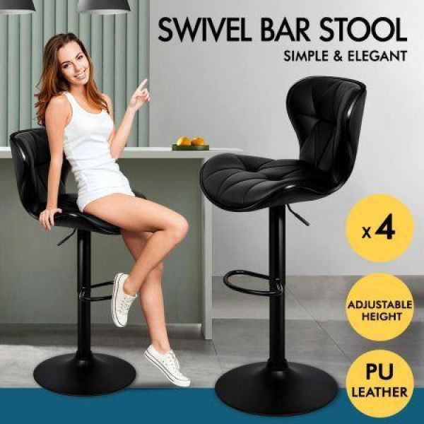 ALFORDSON 4x Bar Stools Luna Kitchen Swivel Chair Leather Gas Lift BLACK