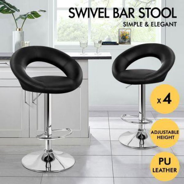 ALFORDSON 4x Bar Stools Ovadia Kitchen Swivel Chair Leather Gas Lift BLACK