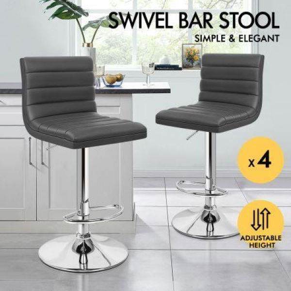 ALFORDSON 4x Bar Stools Ruel Kitchen Swivel Chair Leather Gas Lift GREY