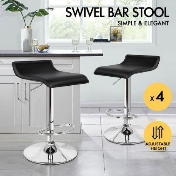 ALFORDSON 4x Bar Stools Saxton Kitchen Swivel Chair Leather Gas Lift Black