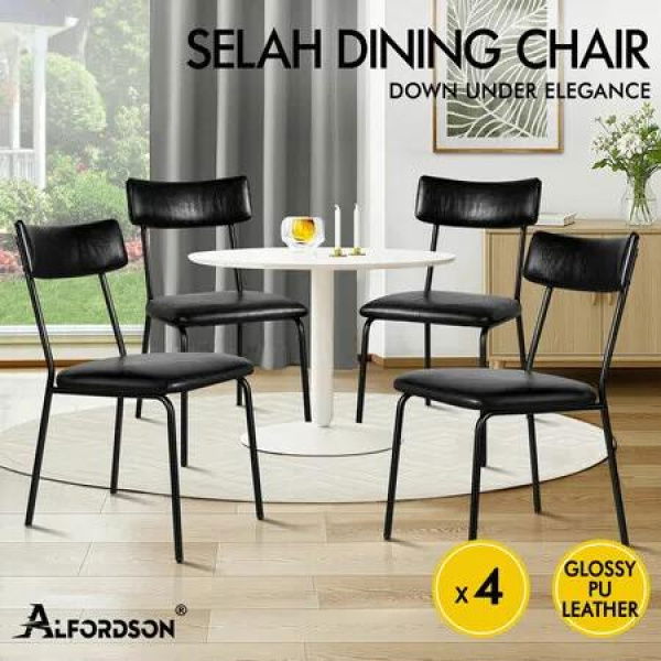 ALFORDSON 4x Dining Chairs Accent Kitchen Lounge Curved Back PU Leather Black