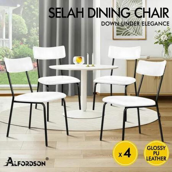 ALFORDSON 4x Dining Chairs Accent Kitchen Lounge Curved Back PU Leather White