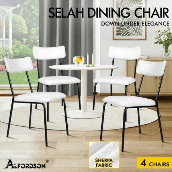 ALFORDSON 4x Dining Chairs Accent Kitchen Lounge Rectangular Back Sherpa White