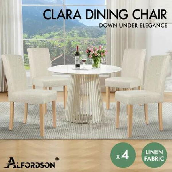 ALFORDSON 4x Dining Chairs Cafe Kitchen Chair Retro High-Back Wood Fabric Beige