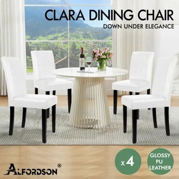 ALFORDSON 4x Dining Chairs Cafe Kitchen High-Back Chair Glossy PU Leather White
