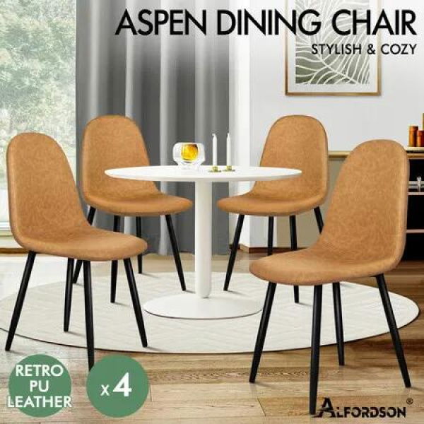 ALFORDSON 4x Dining Chairs Kitchen Lounge Cafe Seat Retro PU Faux Leather Brown