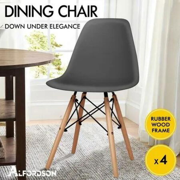 ALFORDSON 4x Dining Chairs Retro Solid Wood Steel Grey