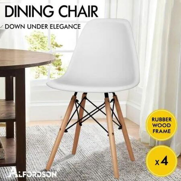 ALFORDSON 4x Dining Chairs Retro Solid Wood Steel White