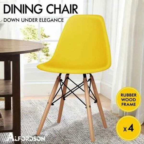 ALFORDSON 4x Dining Chairs Retro Solid Wood Steel Yellow