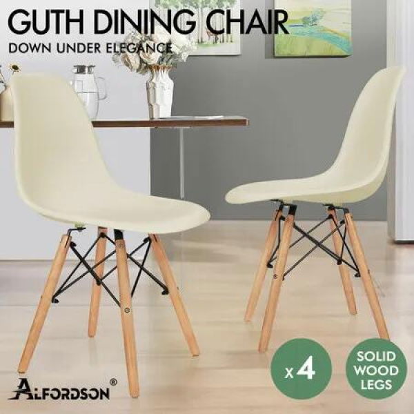 ALFORDSON 4x Dining Chairs Retro Steel Kitchen Lounge Cafe Solid Wood Beige