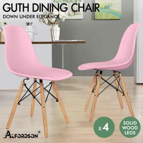 ALFORDSON 4x Dining Chairs Retro Steel Kitchen Lounge Cafe Solid Wood Pink