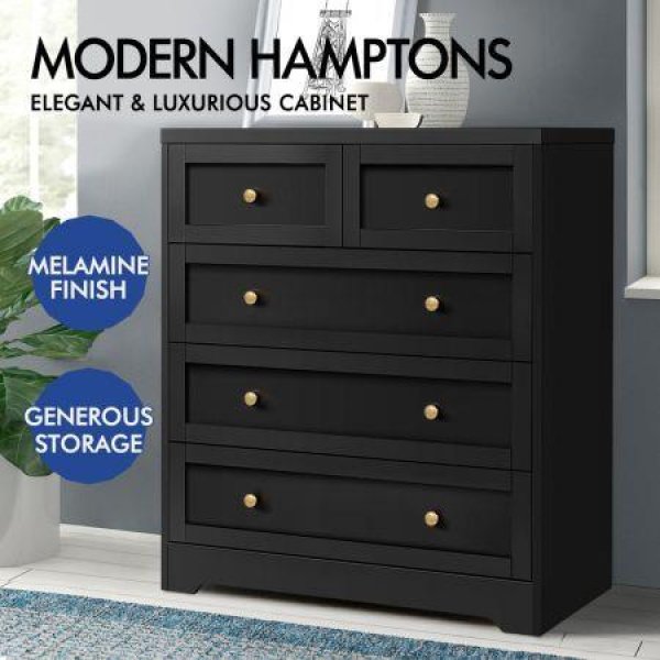 ALFORDSON 5 Chest of Drawers Hamptons Storage Cabinet Dresser Tallboy Black