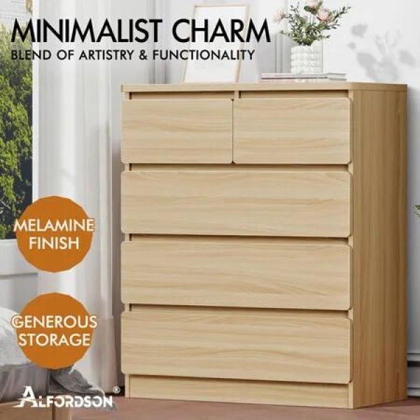 ALFORDSON 5 Chest of Drawers Minimalist Storage Cabinet Dresser Tallboy Oak