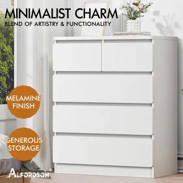 ALFORDSON 5 Chest of Drawers Minimalist Storage Cabinet Dresser Tallboy White