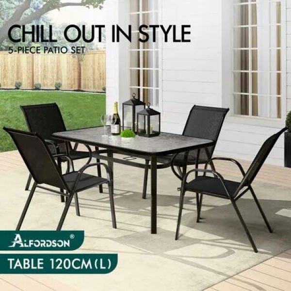 ALFORDSON 5PCS Outdoor Dining Set Table and Chairs Black