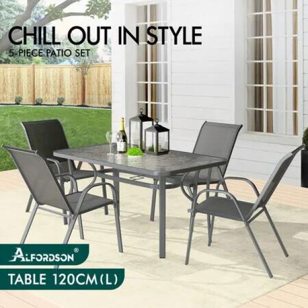 ALFORDSON 5PCS Outdoor Dining Set Table and Chairs Grey