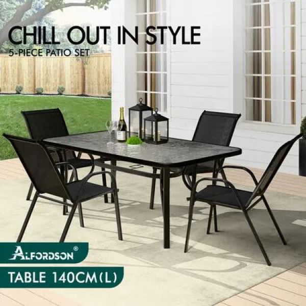 ALFORDSON 5PCS Outdoor Dining Table and Chairs Set Black