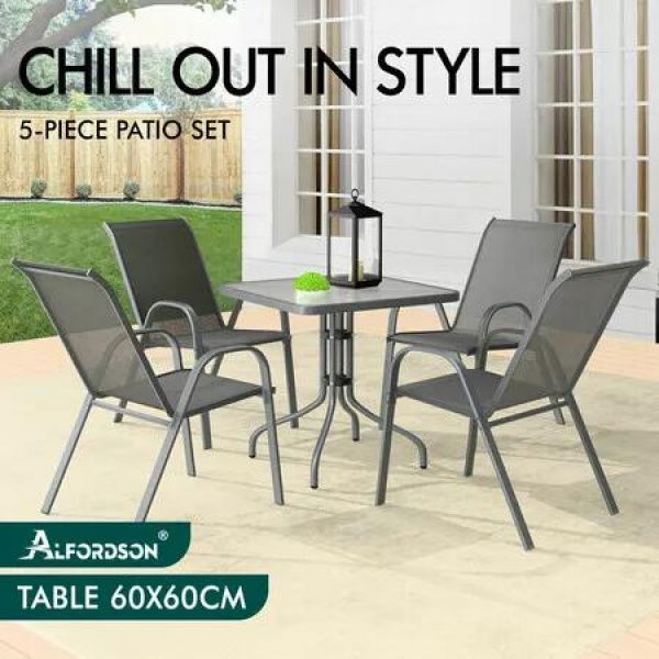 ALFORDSON 5PCS Outdoor Furniture Patio Table and Chairs Set Garden Square Grey