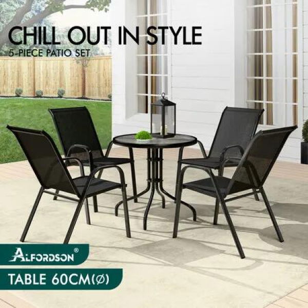 ALFORDSON 5PCS Outdoor Furniture Table and Chairs Set Round Black