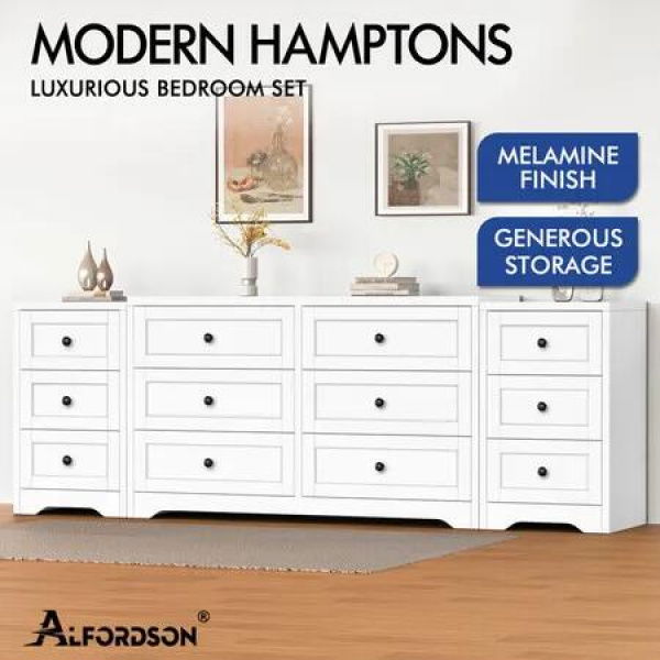 ALFORDSON 6 Chest of Drawers 2x Bedside Table Bedroom Storage Hamptons White