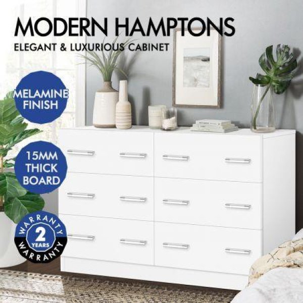 ALFORDSON 6 Chest of Drawers Hamptons Dresser Storage Cabinet Tallboy White