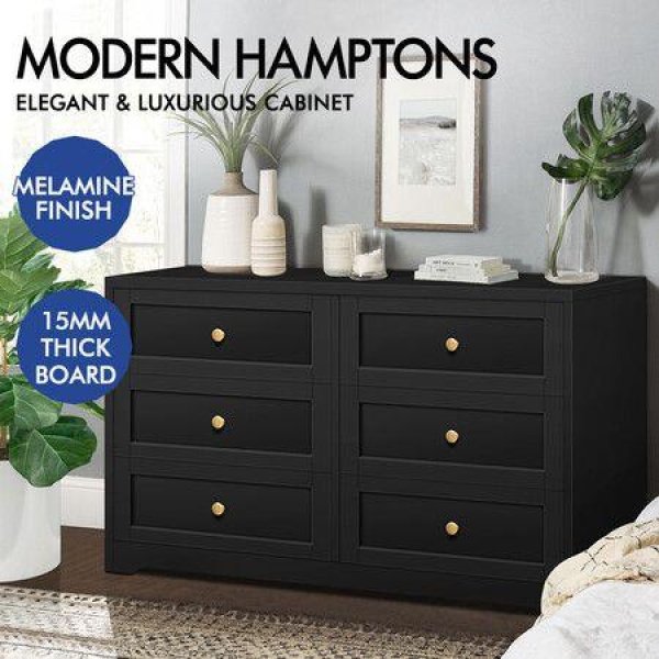 ALFORDSON 6 Chest of Drawers Hamptons Storage Cabinet Dresser Tallboy Black
