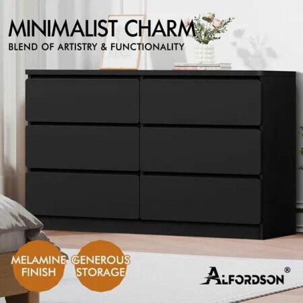 ALFORDSON 6 Chest of Drawers Minimalist Storage Cabinet Dresser Tallboy Black