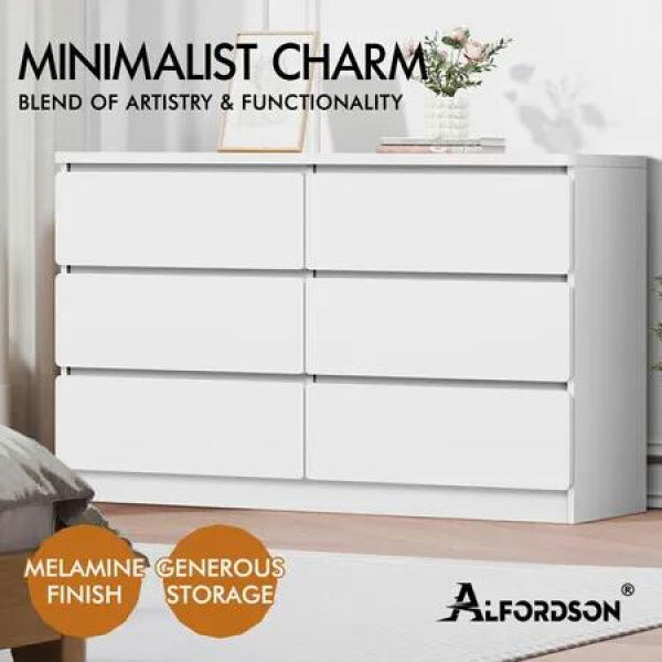 ALFORDSON 6 Chest of Drawers Minimalist Storage Cabinet Dresser Tallboy White